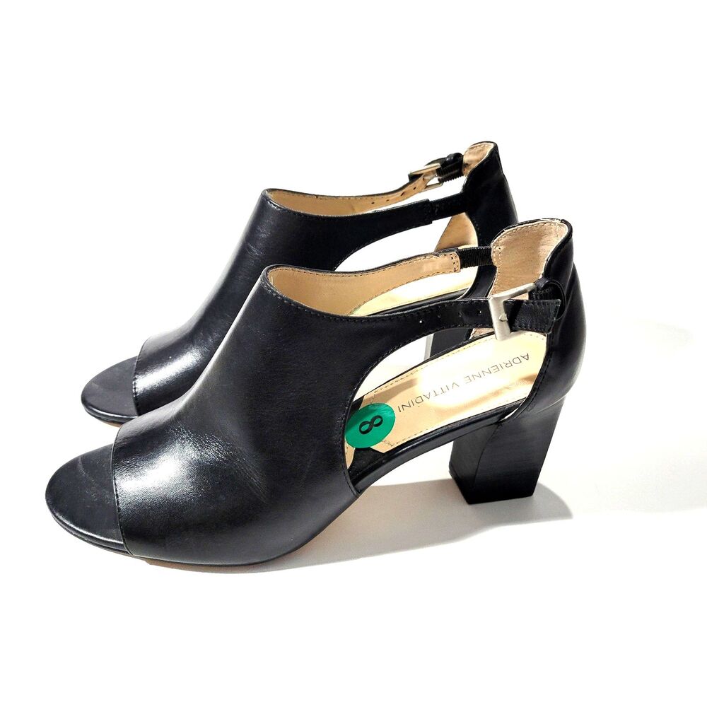 adrienne vittadini Womens Block Heels  Open Toe Shoes Black Sz 8